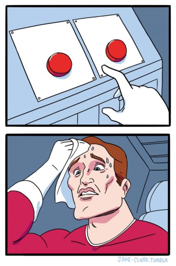 Two Buttons meme about Brandon Blackwood