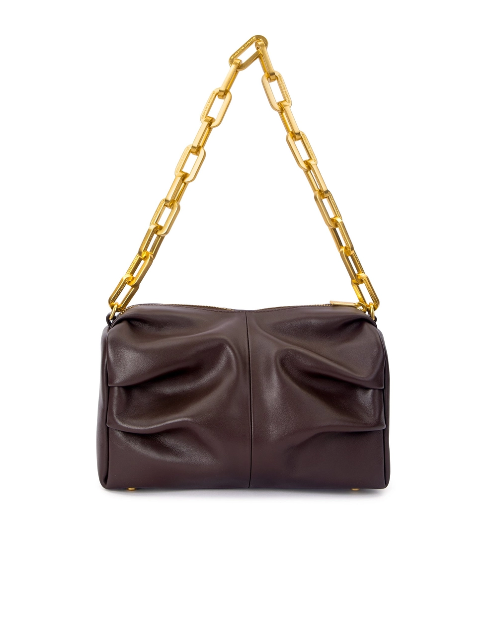 Valentina Shoulder Bag in brown leather with a brass gold chain